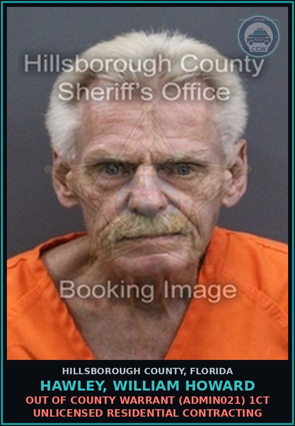 Booking mugshot of HAWLEY, WILLIAM HOWARD in Hillsborough County
