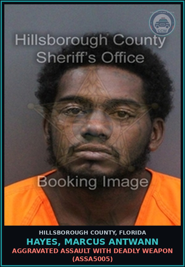 Booking mugshot of HAYES, MARCUS ANTWANN in Hillsborough County