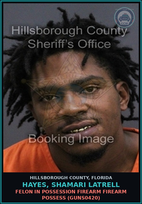 Booking mugshot of HAYES, SHAMARI LATRELL in Hillsborough County