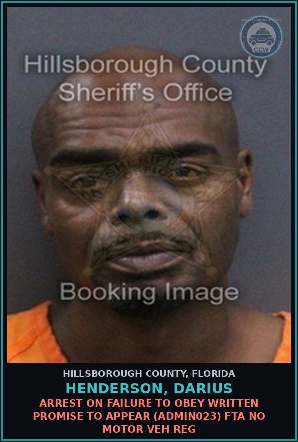 Booking mugshot of HENDERSON, DARIUS in Hillsborough County