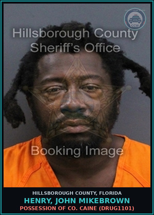 Booking mugshot of HENRY, JOHN MIKEBROWN in Hillsborough County