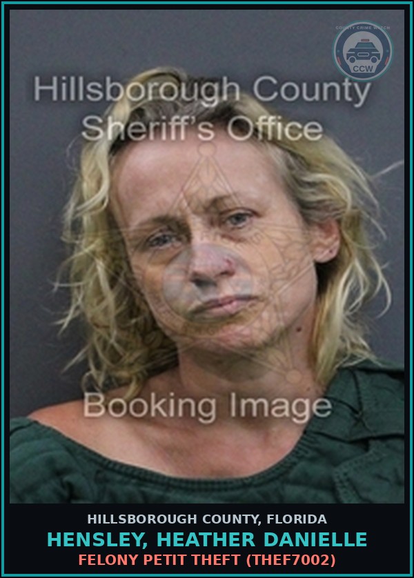 Booking mugshot of HENSLEY, HEATHER DANIELLE in Hillsborough County