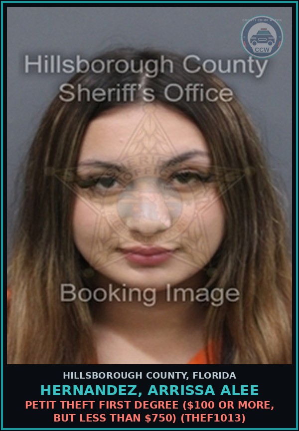 Booking mugshot of HERNANDEZ, ARRISSA ALEE in Hillsborough County