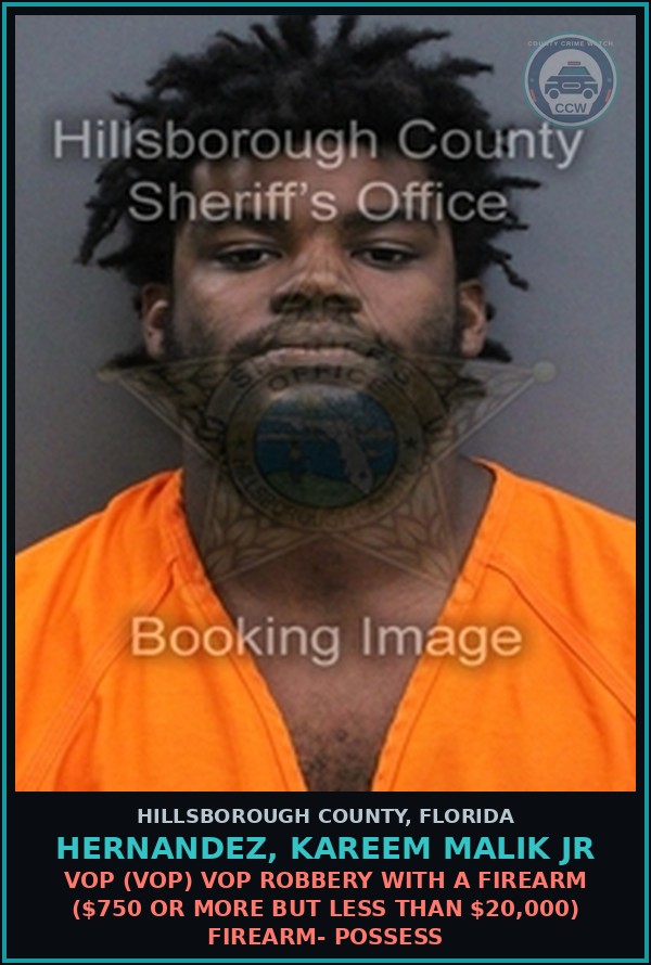 Booking mugshot of HERNANDEZ, KAREEM MALIK JR in Hillsborough County