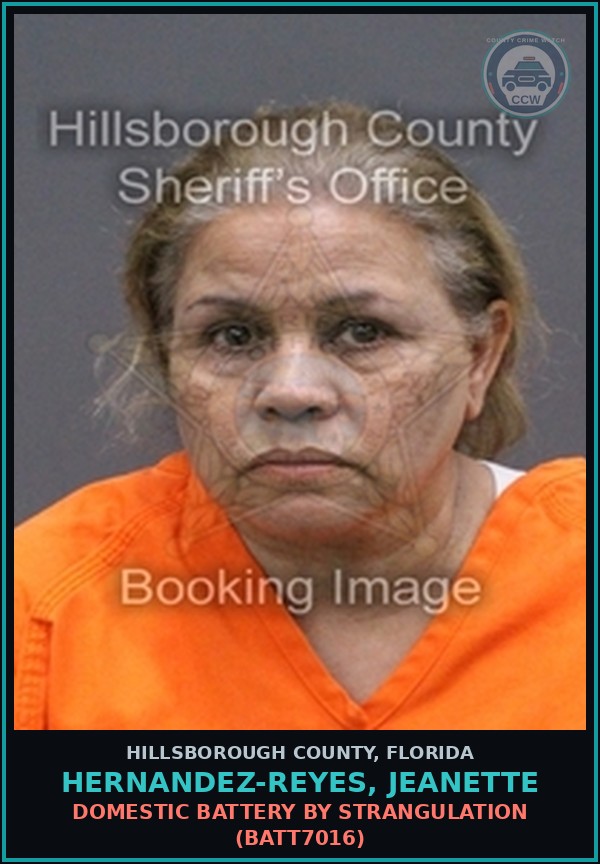 Booking mugshot of HERNANDEZ-REYES, JEANETTE in Hillsborough County