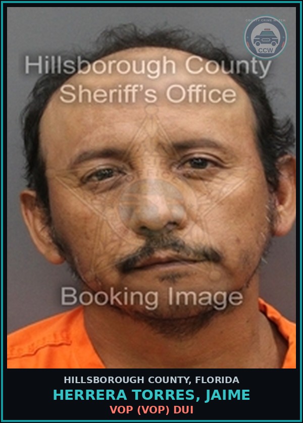 Booking mugshot of HERRERA TORRES, JAIME in Hillsborough County