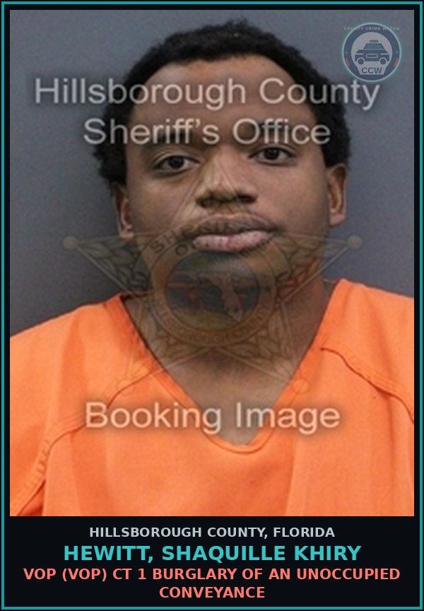 Booking mugshot of HEWITT, SHAQUILLE KHIRY in Hillsborough County