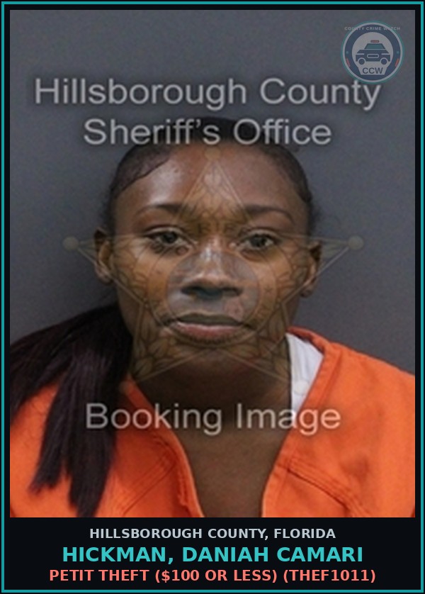 Booking mugshot of HICKMAN, DANIAH CAMARI in Hillsborough County