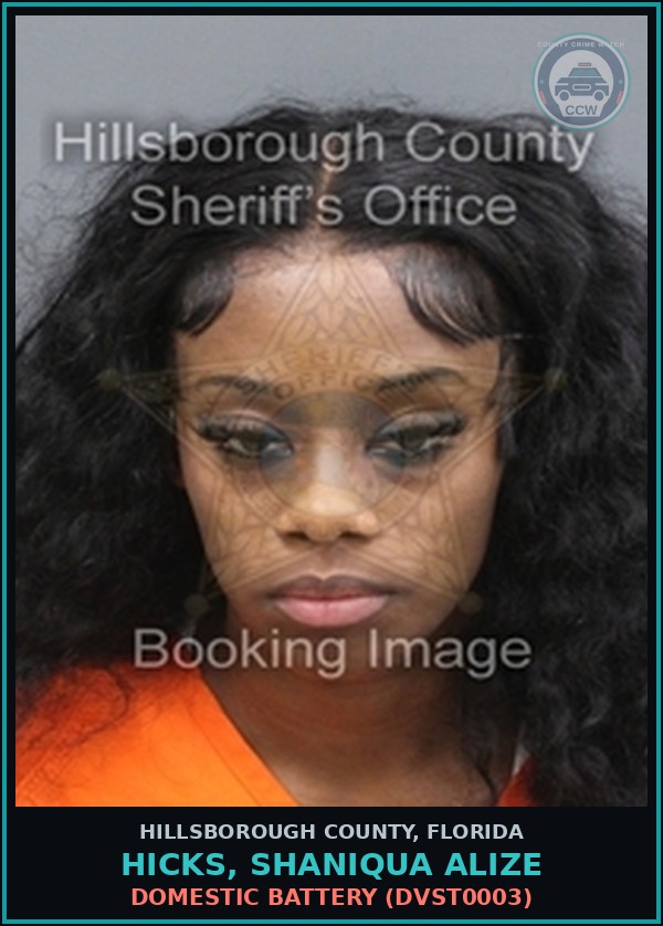 Booking mugshot of HICKS, SHANIQUA ALIZE in Hillsborough County