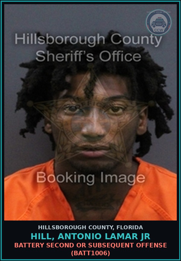 Booking mugshot of HILL, ANTONIO LAMAR JR in Hillsborough County