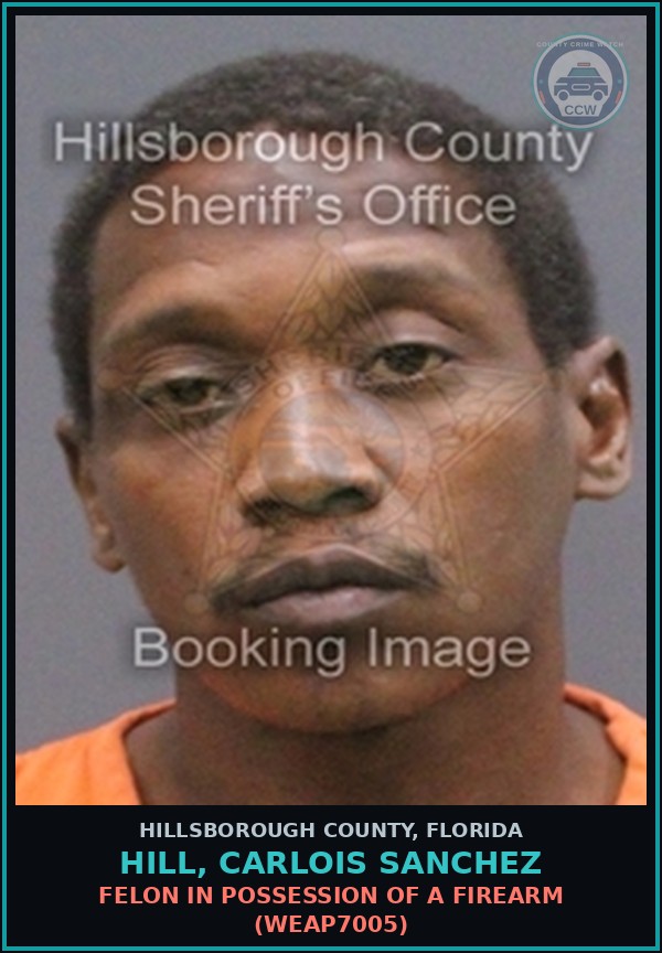 Booking mugshot of HILL, CARLOIS SANCHEZ in Hillsborough County