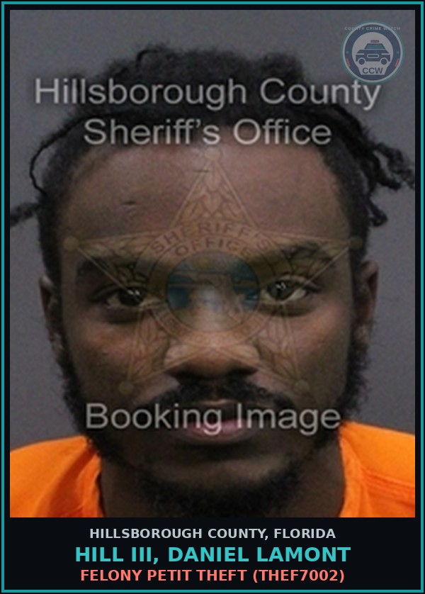 Booking mugshot of HILL III, DANIEL LAMONT in Hillsborough County