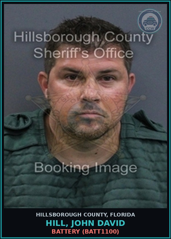 Booking mugshot of HILL, JOHN DAVID in Hillsborough County