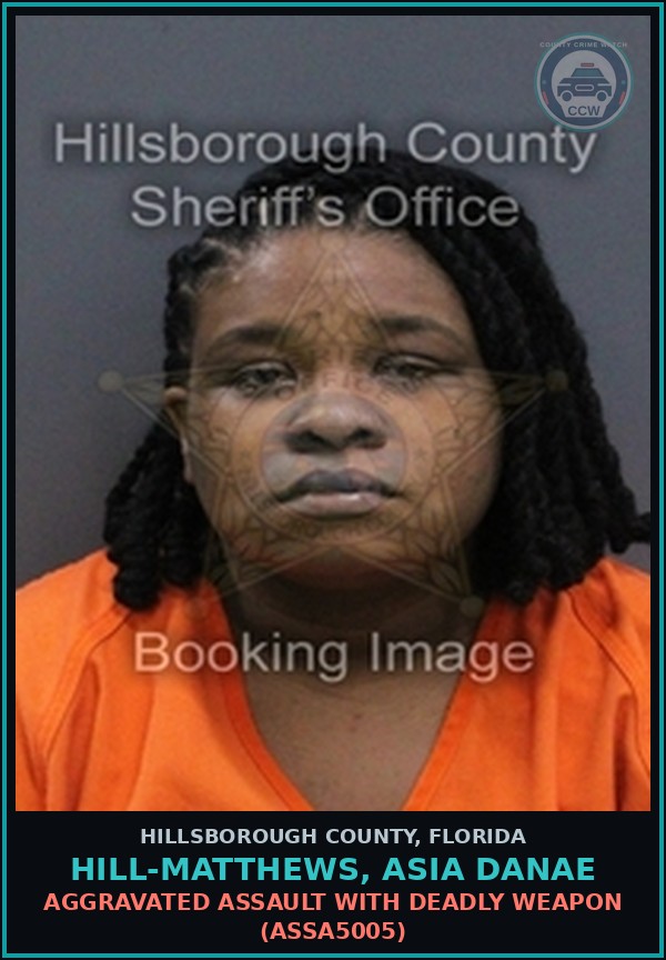 Booking mugshot of HILL-MATTHEWS, ASIA DANAE in Hillsborough County