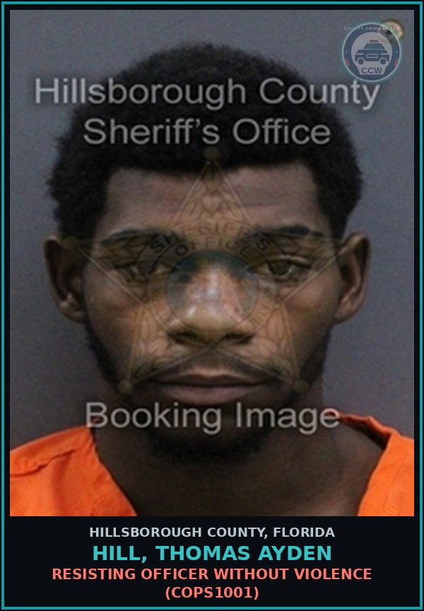 Booking mugshot of HILL, THOMAS AYDEN in Hillsborough County