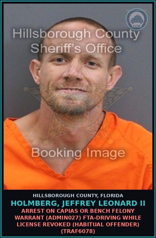 Booking mugshot of HOLMBERG, JEFFREY LEONARD II in Hillsborough County