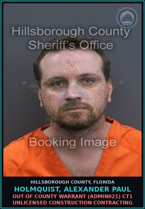 Booking mugshot of HOLMQUIST, ALEXANDER PAUL in Hillsborough County