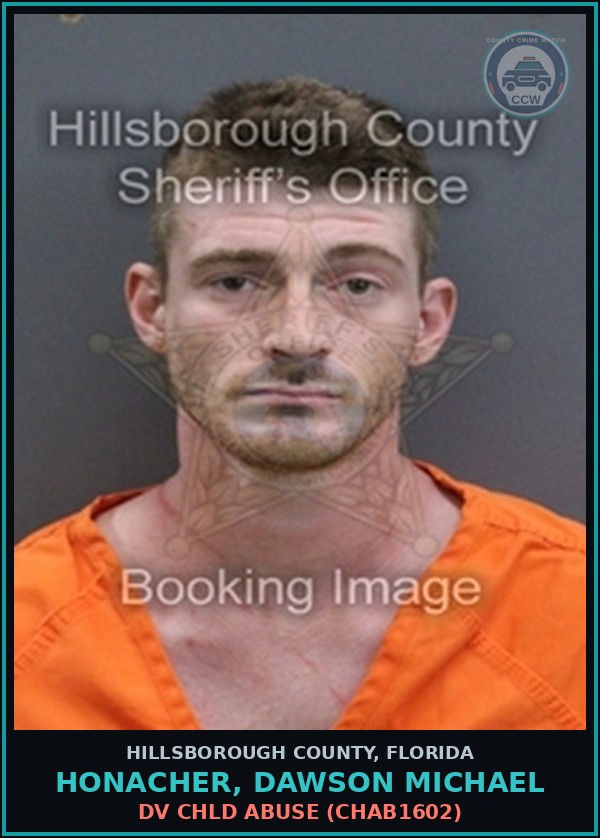 Booking mugshot of HONACHER, DAWSON MICHAEL in Hillsborough County