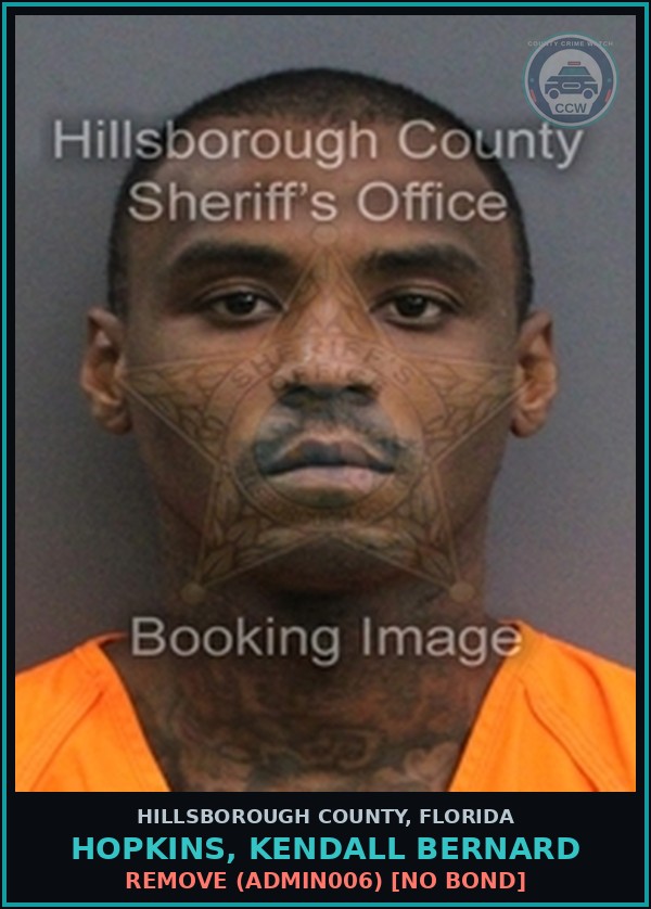 Booking mugshot of HOPKINS, KENDALL BERNARD in Hillsborough County