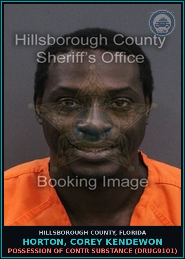 Booking mugshot of HORTON, COREY KENDEWON in Hillsborough County
