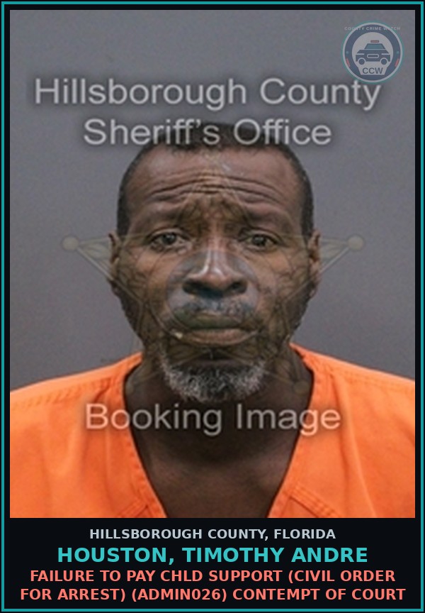 Booking mugshot of HOUSTON, TIMOTHY ANDRE in Hillsborough County