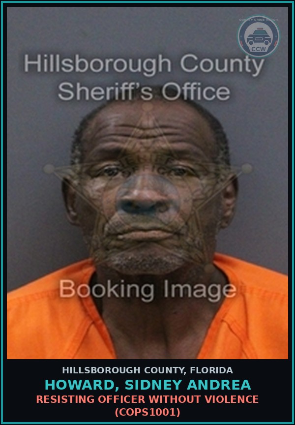 Booking mugshot of HOWARD, SIDNEY ANDREA in Hillsborough County