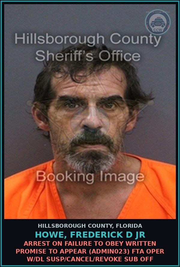 Booking mugshot of HOWE, FREDERICK D JR in Hillsborough County