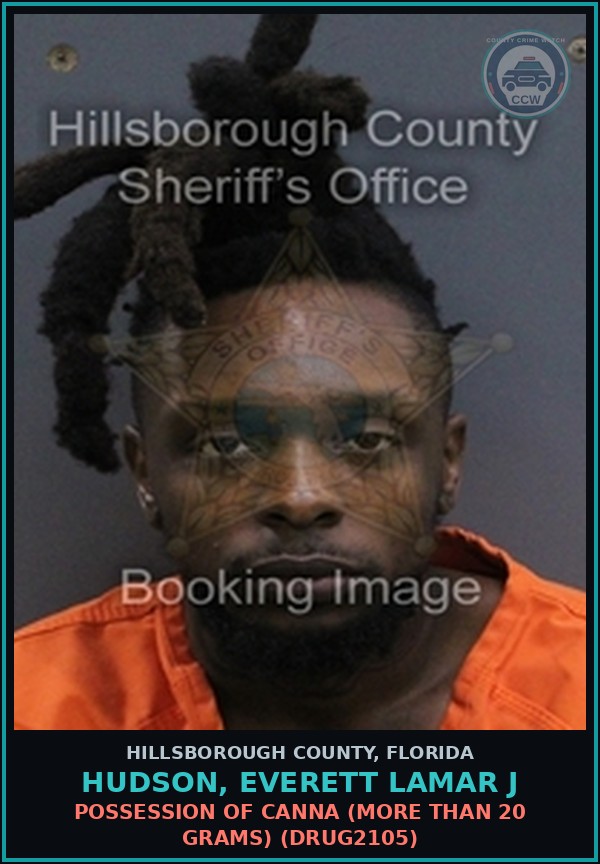 Booking mugshot of HUDSON, EVERETT LAMAR J in Hillsborough County