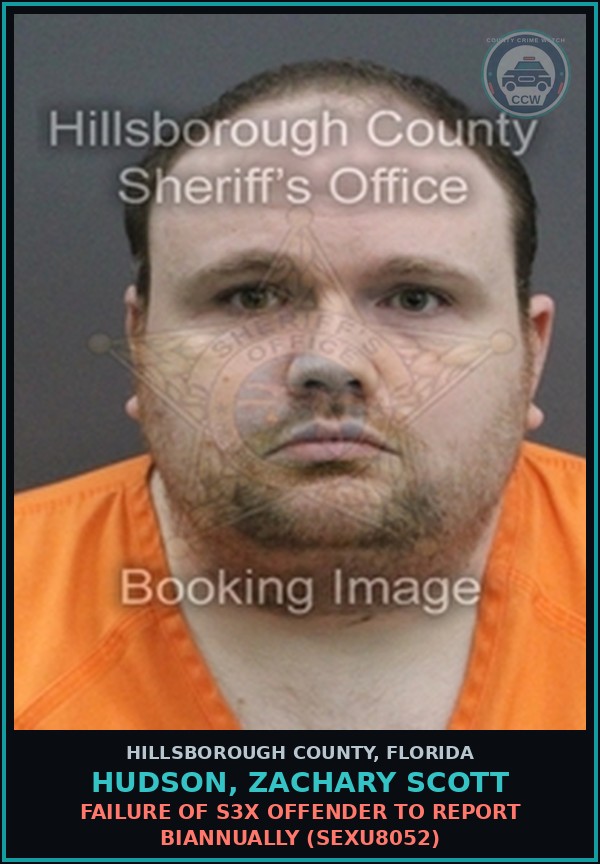 Booking mugshot of HUDSON, ZACHARY SCOTT in Hillsborough County