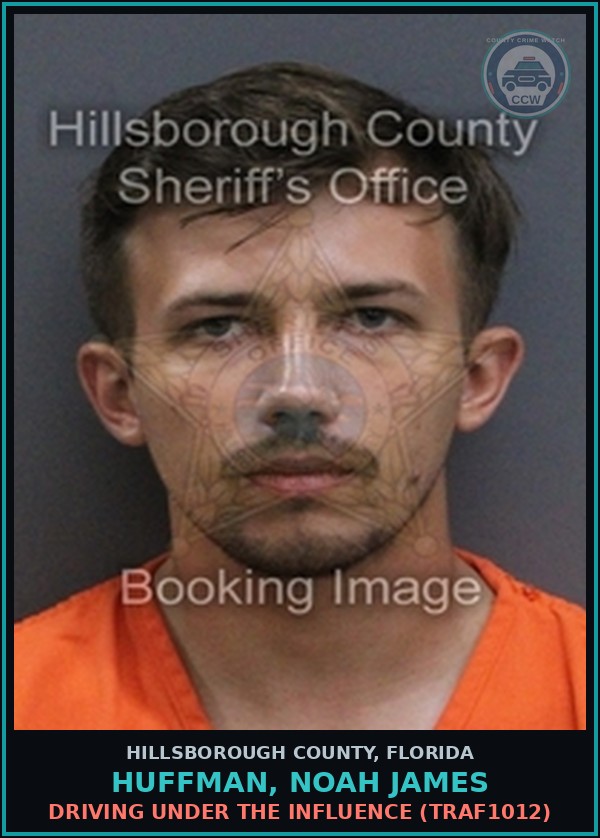 Booking mugshot of HUFFMAN, NOAH JAMES in Hillsborough County