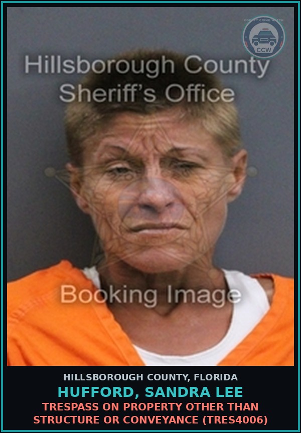 Booking mugshot of HUFFORD, SANDRA LEE in Hillsborough County