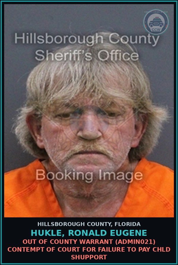 Booking mugshot of HUKLE, RONALD EUGENE in Hillsborough County