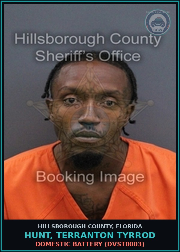 Booking mugshot of HUNT, TERRANTON TYRROD in Hillsborough County