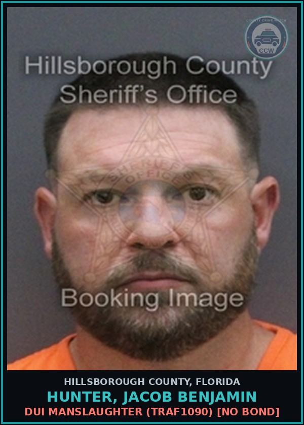 Booking mugshot of HUNTER, JACOB BENJAMIN in Hillsborough County
