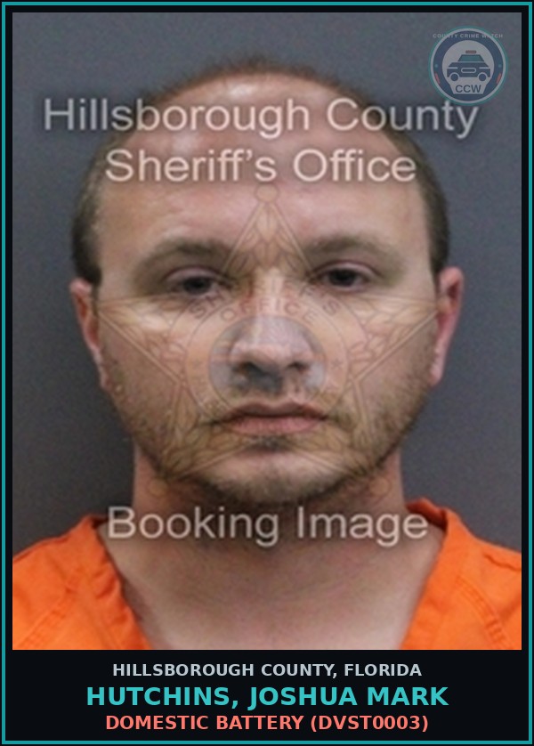 Booking mugshot of HUTCHINS, JOSHUA MARK in Hillsborough County