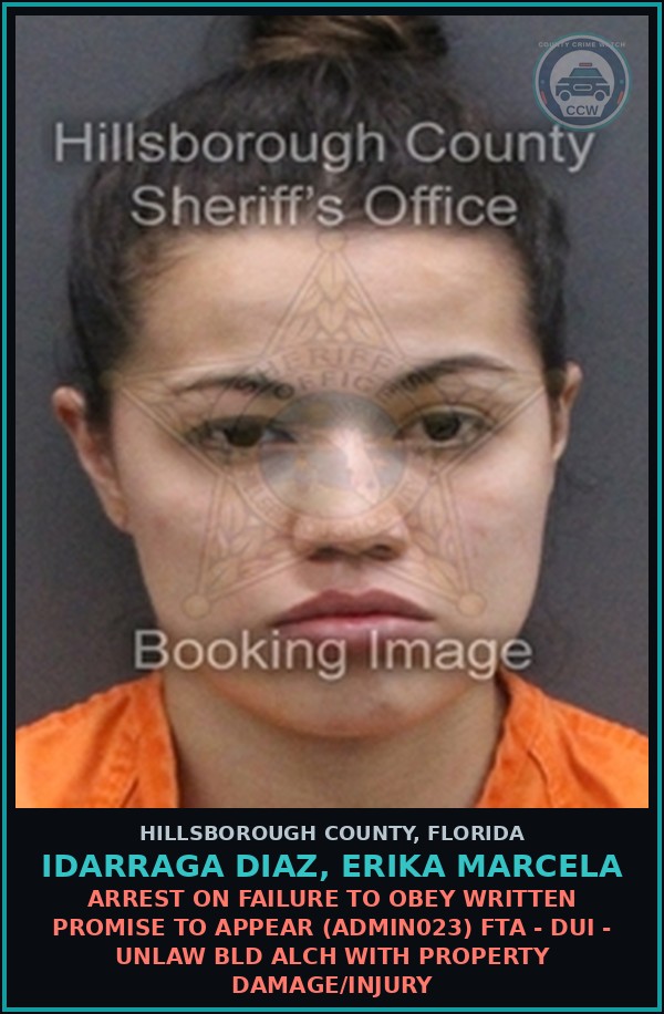 Booking mugshot of IDARRAGA DIAZ, ERIKA MARCELA in Hillsborough County