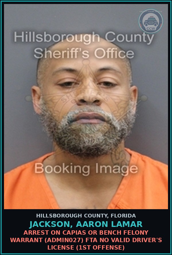Booking mugshot of JACKSON, AARON LAMAR in Hillsborough County
