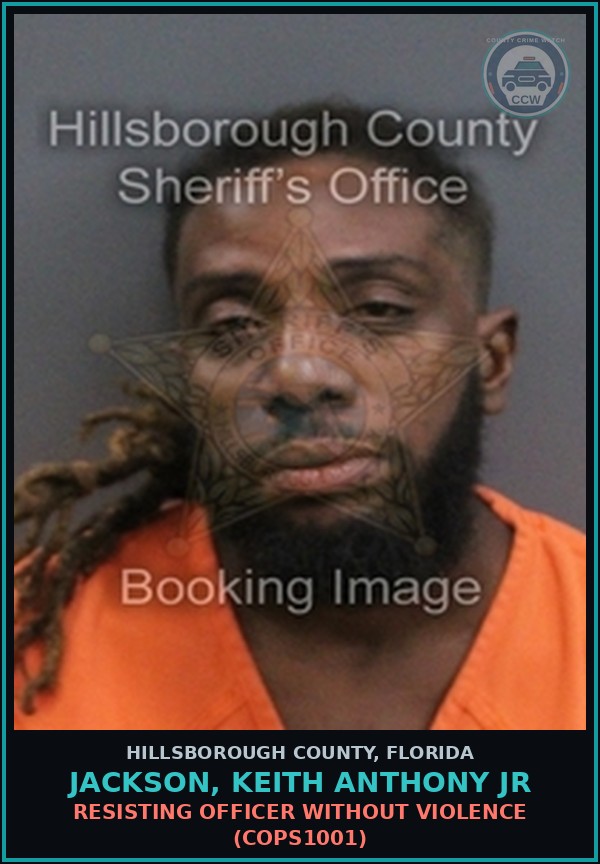 Booking mugshot of JACKSON, KEITH ANTHONY JR in Hillsborough County