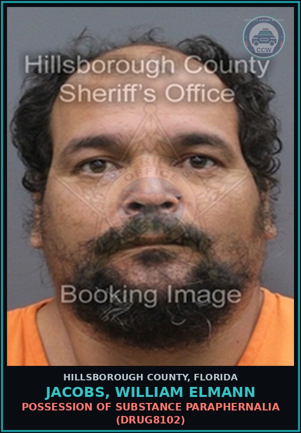 Booking mugshot of JACOBS, WILLIAM ELMANN in Hillsborough County