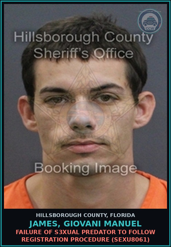 Booking mugshot of JAMES, GIOVANI MANUEL in Hillsborough County