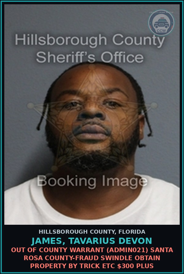 Booking mugshot of JAMES, TAVARIUS DEVON in Hillsborough County