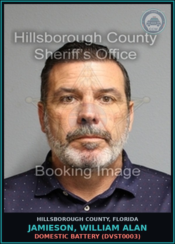 Booking mugshot of JAMIESON, WILLIAM ALAN in Hillsborough County