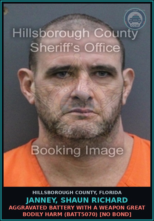 Booking mugshot of JANNEY, SHAUN RICHARD in Hillsborough County