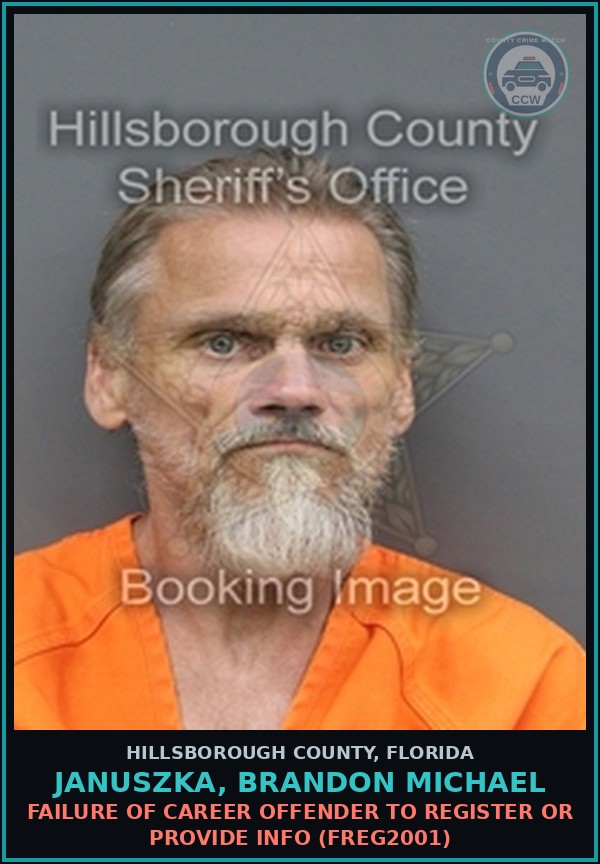 Booking mugshot of JANUSZKA, BRANDON MICHAEL in Hillsborough County