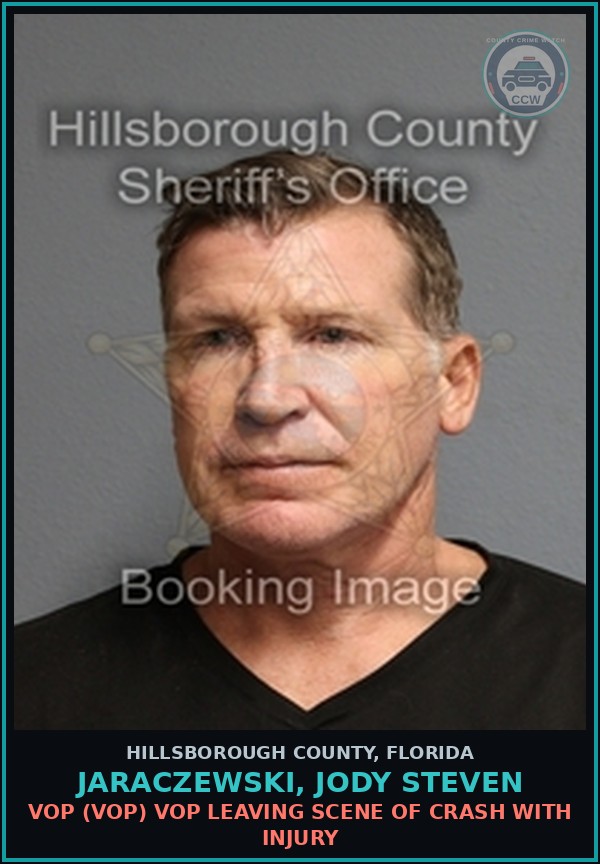 Booking mugshot of JARACZEWSKI, JODY STEVEN in Hillsborough County