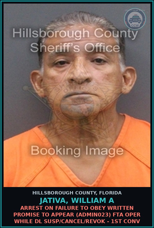 Booking mugshot of JATIVA, WILLIAM A in Hillsborough County