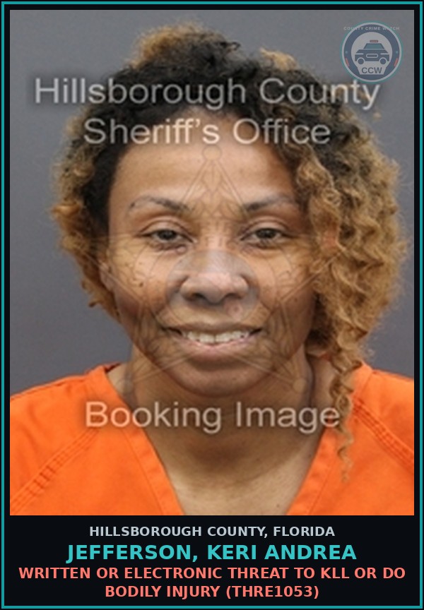 Booking mugshot of JEFFERSON, KERI ANDREA in Hillsborough County