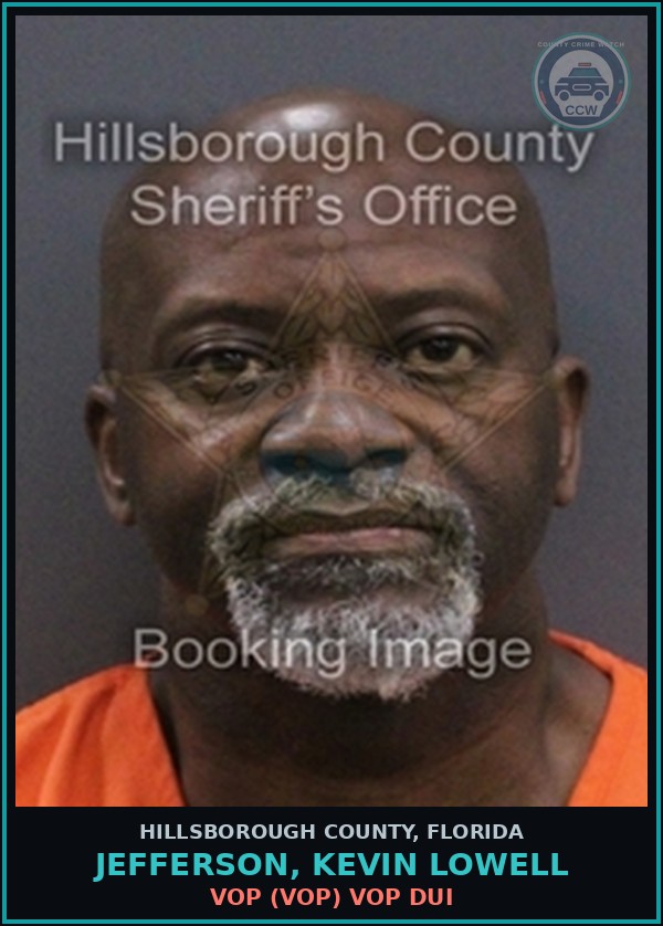 Booking mugshot of JEFFERSON, KEVIN LOWELL in Hillsborough County
