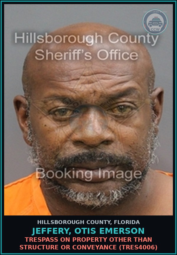 Booking mugshot of JEFFERY, OTIS EMERSON in Hillsborough County