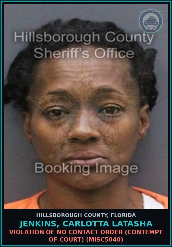Booking mugshot of JENKINS, CARLOTTA LATASHA in Hillsborough County